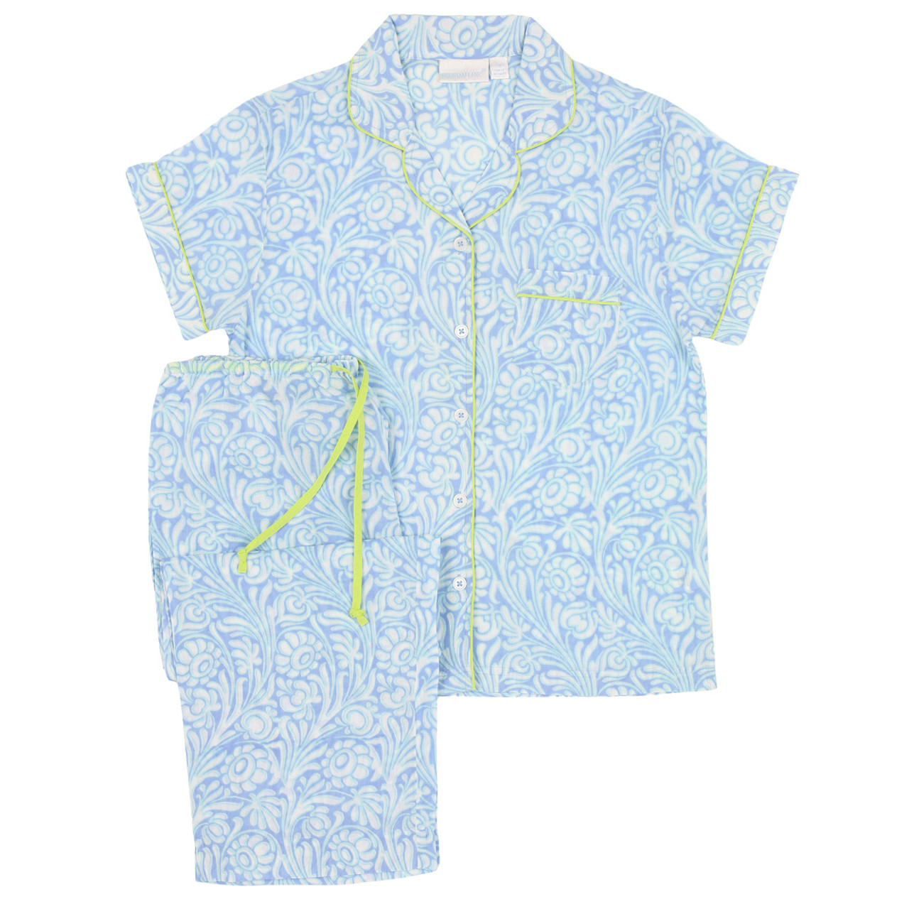 Clothsays Women's Floral Printed Capri Pajama Set - Short Sleeve Top & Pants With Pockets, Lounge Sleepwear