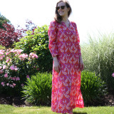 Soft 100% cotton long caftan for women. Perfect for lounging or entertaining