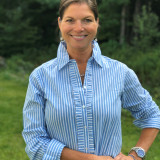 Women's blue & white stripe cotton, button-down shirt