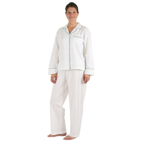 Logan Navy ~ Cotton Poplin Classic Long Sleeve Pajamas - Needham Lane Ltd.