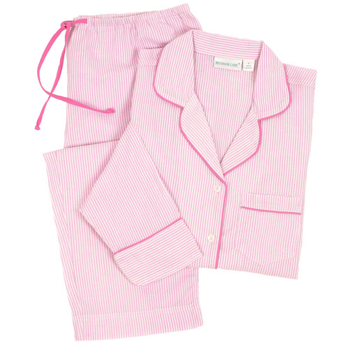 Pink Seersucker ~ Cotton Long Sleeve Pajamas - Needham Lane Ltd.