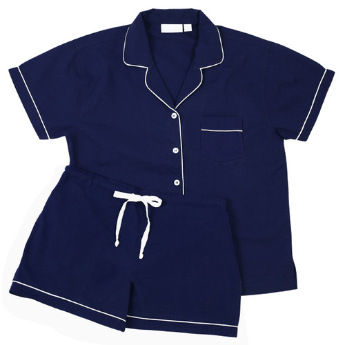 ◆JO'S LOUNGE◆ w Navy Towel Short Pajama Set NavyTWLw w) Navy Towel Short Pajama Set - JO'S LOUNGE