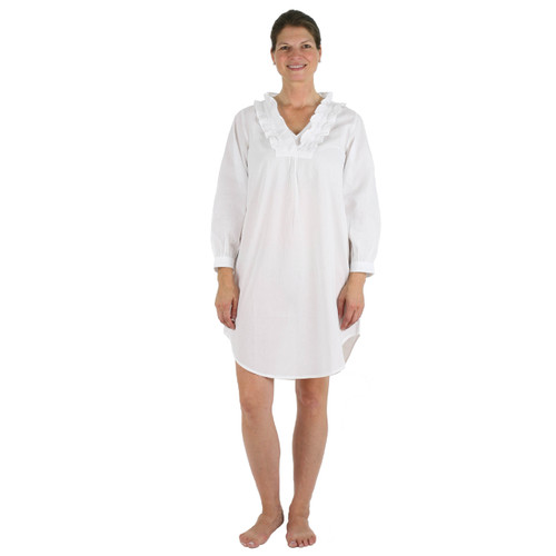 White cotton long sleeve soft nightshirt