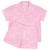 Women's cotton poplin button-down short sleeve pajama with shorts.  Pink and periwinkle floral pattern. Two-piece pajama set folded flat.