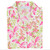 Close up view of women's bright pink, peach and green floral cotton short sleeve pj top.
