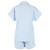 Back view of women's cotton poplin button-down short sleeve shorty pajama set. Printed pattern is a pale blue and white dotted swirl. Two-piece pajama set.