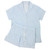 Women's cotton poplin button-down short sleeve shorty pajama set trimmed with white piping. Printed pattern is a pale blue and white dotted swirl. Two-piece pajama set lying flat.