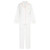 Front view of a women's cotton long sleeve, two-piece pj set. White pajamas with orange piping.