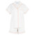 Front view of women's white cotton button-down short sleeve shorty pj set with orange piping detail.  Two-piece pajama set.
