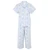 Front view of women's cotton poplin button-down short sleeve pajama with capri pants. Printed in a blue and white toile pattern and trimmed with blue piping.