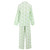 Women's cotton pajama set printed with a green and white toile pattern trimmed with green piping. Back view of a long sleeve, two-piece set.