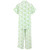 Back view of women's cotton poplin button-down short sleeve pajama with cropped pants. Printed in a green and white toile pattern and trimmed with green piping.