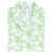 Close up of folded women's short sleeve pj top.  Printed in a green and white toile pattern and trimmed with green piping.