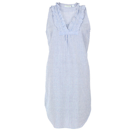 Blue Seersucker ~ Sleeveless Ruffled Nightgown - Needham Lane Ltd.