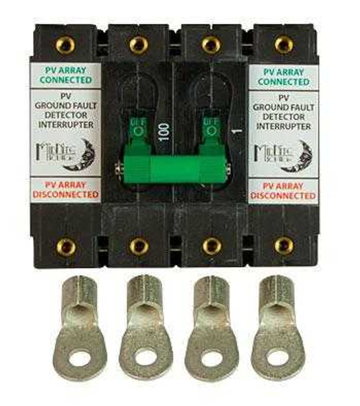 MidNite Solar 100 amp 150VDC panel mount Dual DC ground fault protector Breakers and Fuses MNDC-GFP100RT-2P
