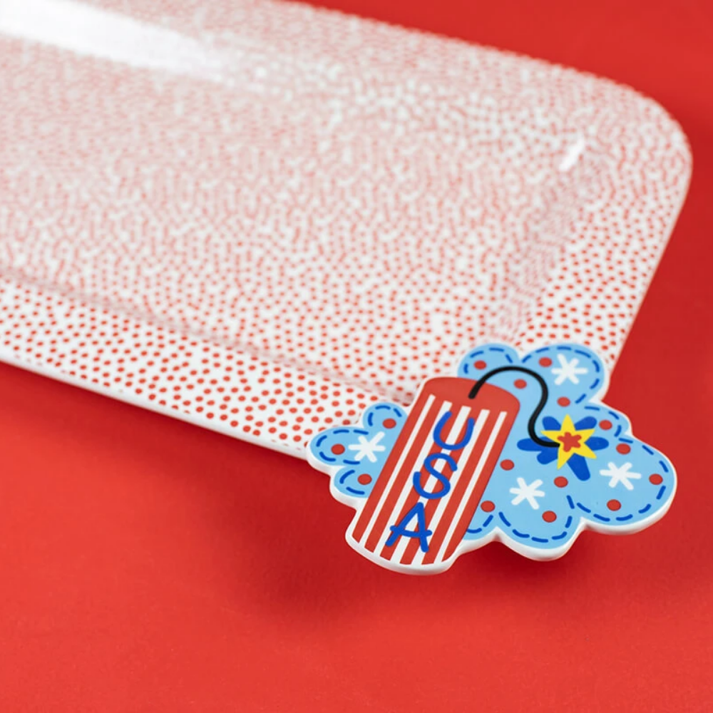 Happy Everything Red Small Dot Mini Rectangle Platter — 16.5" X 10", Ceramic With Interchangeable Attachments