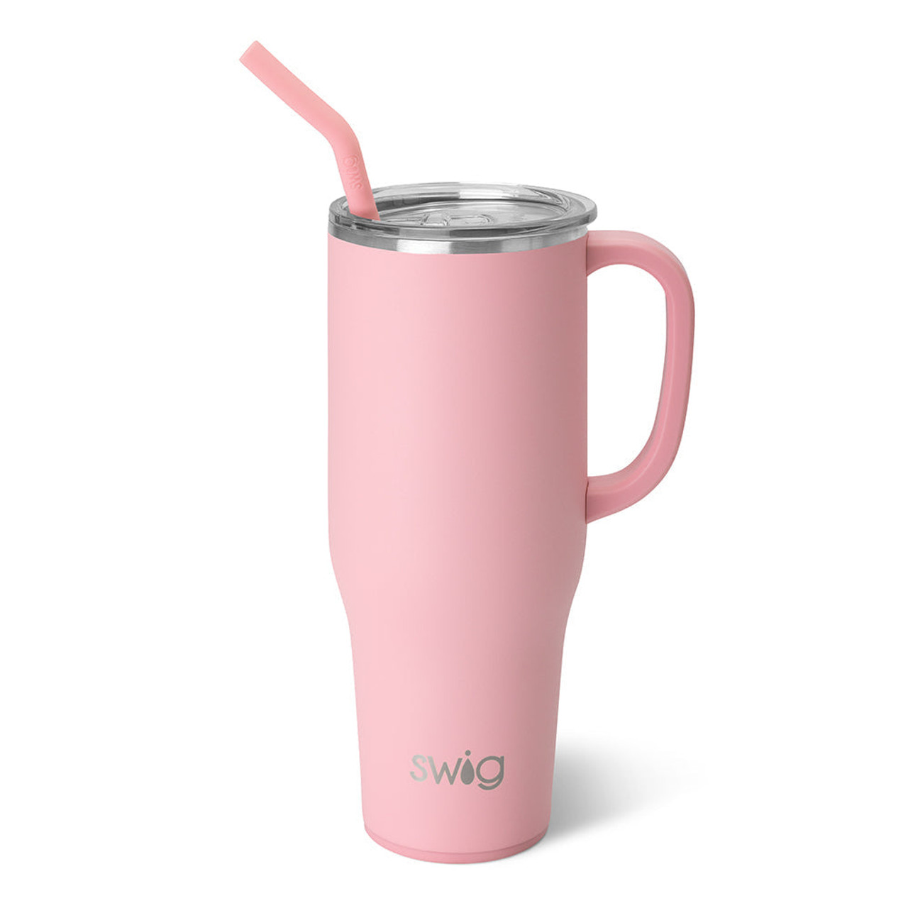 40oz Stainless Steel Vacuum Sealed Tumbler with Handle and Straw (Pink)
