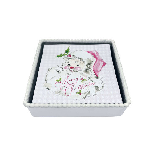 Pink Santa White Beaded Napkin Box