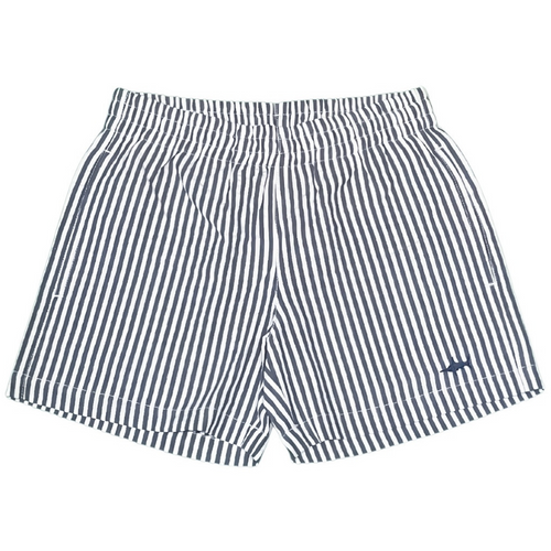 Naples Elastic Waist Shorts - Navy Seersucker