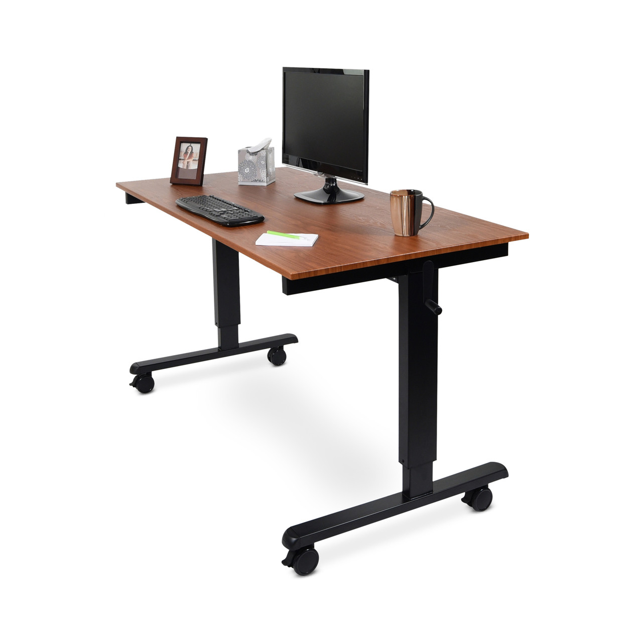 60w crank adjustable stand up desk teak