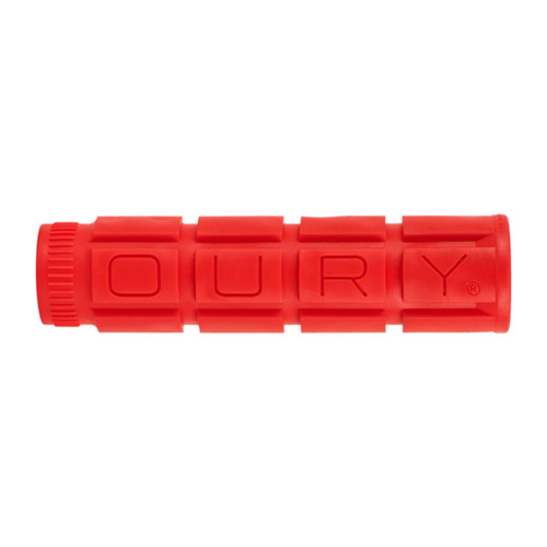 Oury Single Compound V2 Candy Red Cycling Grips 135mm - No Flange, Raised Blocks OSCGGG50