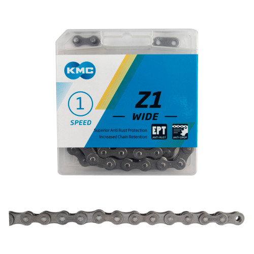 KMC Z1 Wide EPT Single Speed Chain 1/2"x1/8" Durable Rust-Resistant Silver CN11120