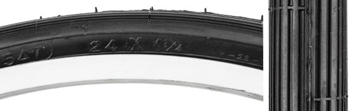 Sunlite 24x1 BMX Street Clincher Tire - Durable Wire Bead, Black 5907