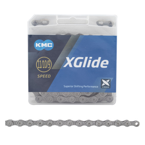 KMC XGlide 9 - 10 - 11-Speed E-Bike Chain | High-Performance Gray Chain for Shimano CUES Drivetrain, Durability and Precise Shifting CN11207
