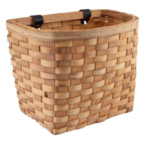 Sunlite Wooden Classic Bicycle Basket - Beech Wood Leather Straps 90406