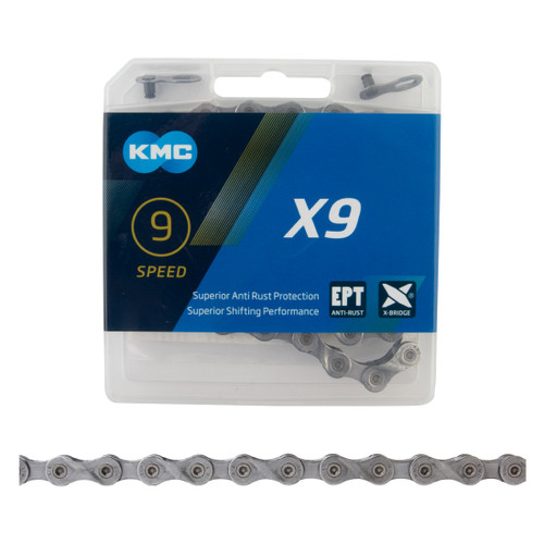 KMC X9 EPT 9-Speed Chain 116 Links Gray Durable Performance CN09167