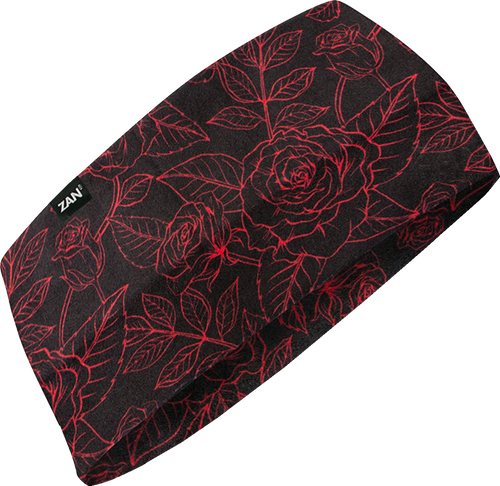 Zan Headgear Sportflex Headband - Black And Red Roses HBL206