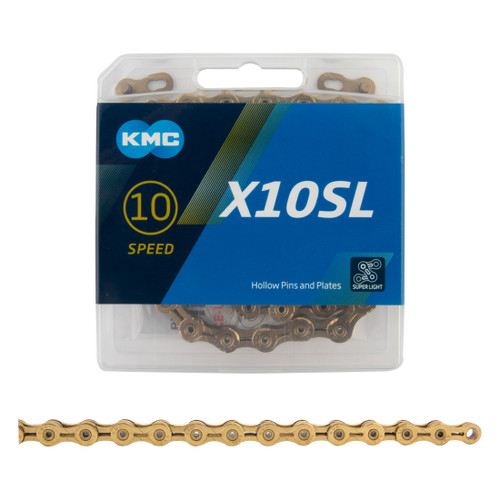 KMC X10SL Gold 10-Speed DLC Chain - Superlight, Rust-Resistant, High-Performance X10SL-TI