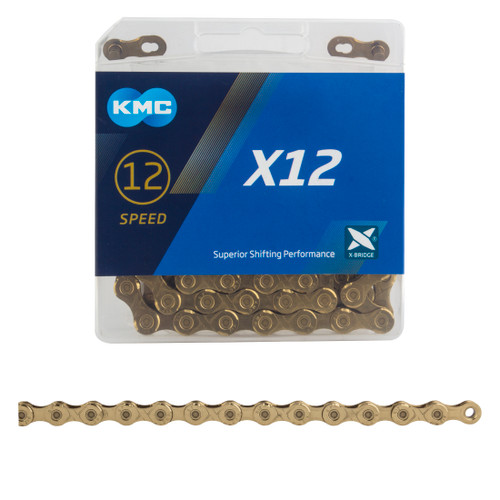 KMC X-12 Ti-Nitride Coated 12-Speed Gold Bicycle Chain for Smooth Shifting CN12303