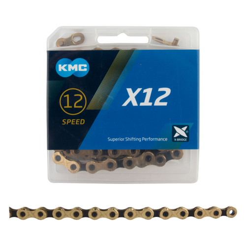 KMC X-12 Ti-Nitride Gold/Black 12-Speed Bicycle Chain for Shimano and SRAM CN12204