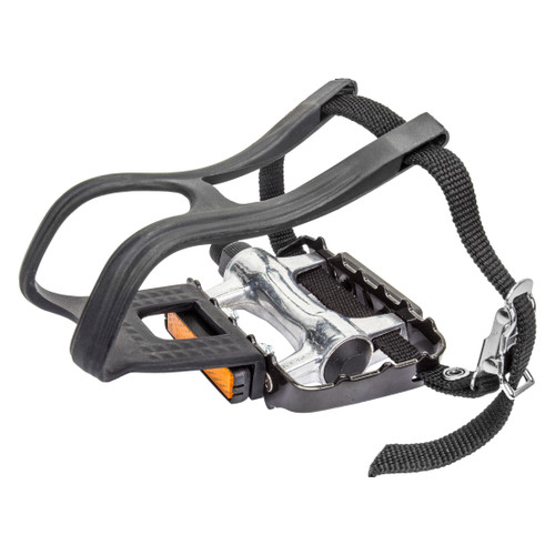 Sunlite Low Profile 9/16" Aluminum Bicycle Pedals Steel Cage and Nylon Toe Straps 41448