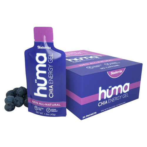Huma Chia Energy Gel Blueberry - Natural Vegan Carb-Boost, No Crash BLUE24