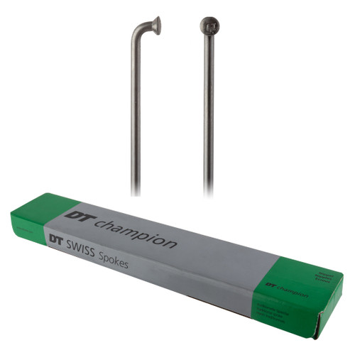 DT Swiss Champion Spoke: 2.0mm 284mm J-bend Silver Box of 100 Bicycle Spokes SCH020284N0100