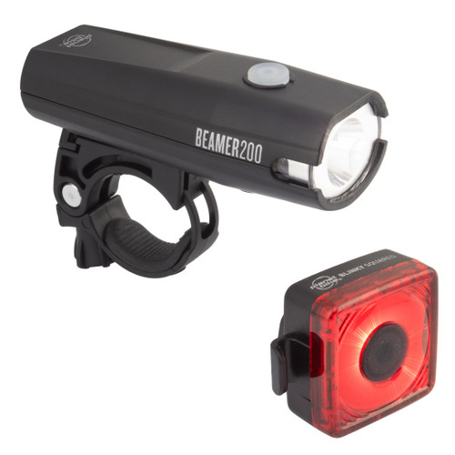 Light Planet Bike Combo Front Beamer 200 Rear Blinky Squared Usb Bk 915354