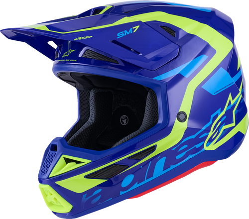 Alpinestars SM7 Helmet - Deed - Gloss Blue/Yellow Fluo - Large 8302426-7253-L