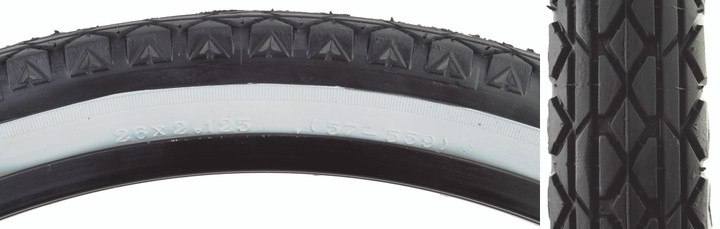 Sunlite Cruiser V52 26"x2.125 Clincher Folding Bicycle Tire Bk/Wht 592854