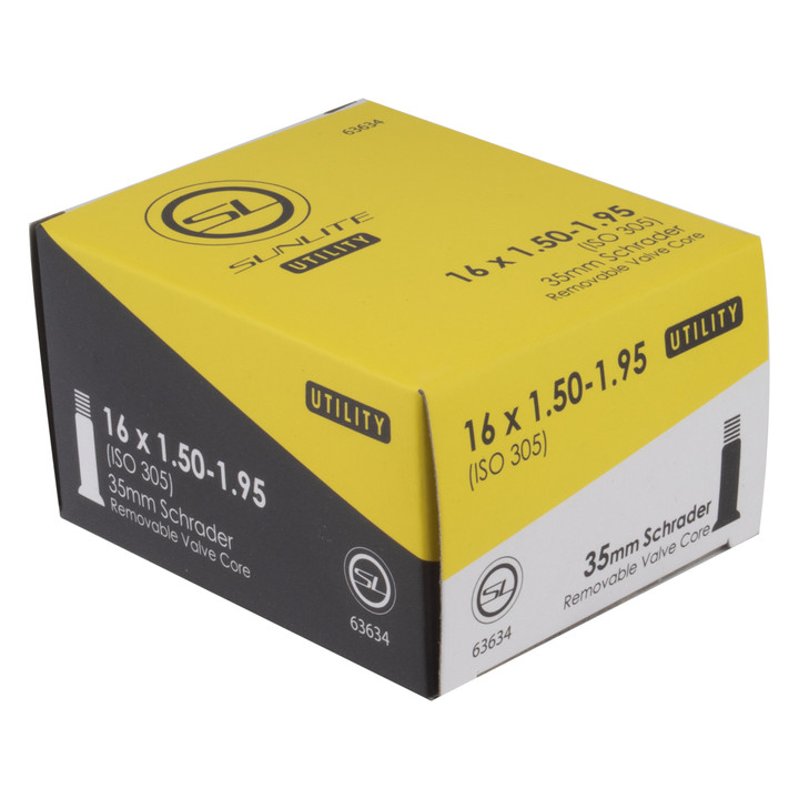 Sunlite 16x1.50-1.95 Schrader Valve Bike Tubes - Durable, Lightweight, Flat-Ready 63634