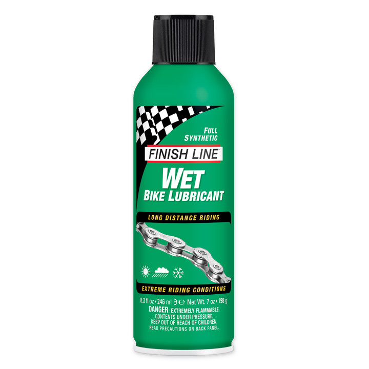 Finish Line WET Bike Chain Lube - Water-Resistant, Long-Lasting 8oz Aerosol W00080101