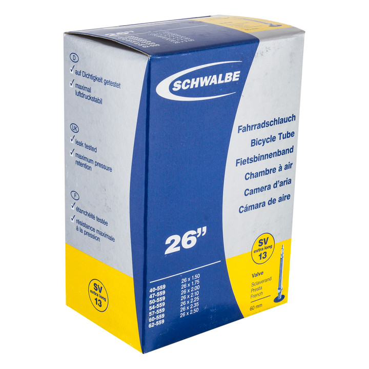 Schwalbe Standard Tube - 26 x 1.5 - 2.5, 60mm Presta Valve 10425363