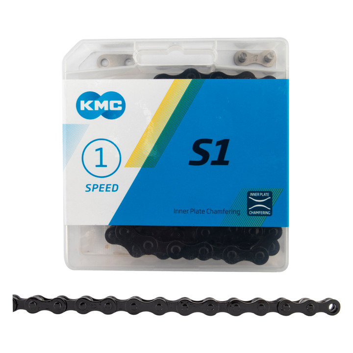 KMC S1 Single Speed Bike Chain - Anti-Drop, 112 Links, Durable Black CN41070