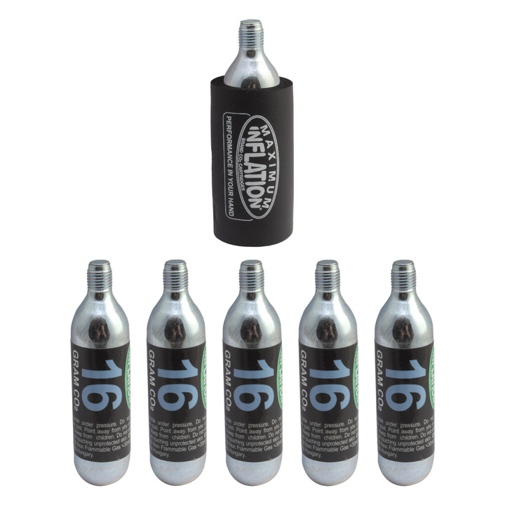 Maximum Inflation CO2 Cartridges - 16g, Threaded, Reusable Sleeve (6 Pack) 82122czl-6