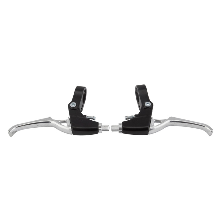 Clarks 2B V-Brake Levers Black/Silver Pair - Die-Cast Alloy, Compatible U and V Brakes CLK-2B