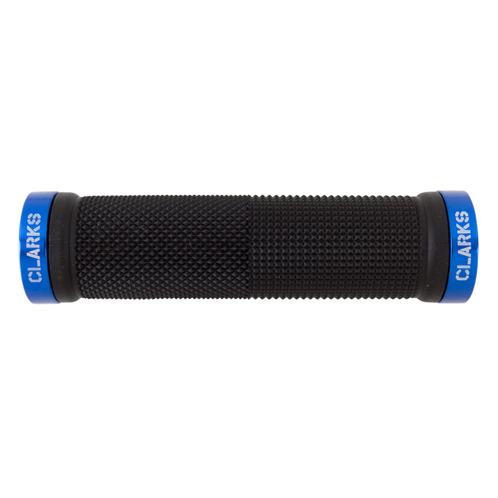 Clarks Dual Lock-On Bike Grips 130mm Blue/Black, Soft Rubber and Alloy End Caps CLO201 BLK/BLUE