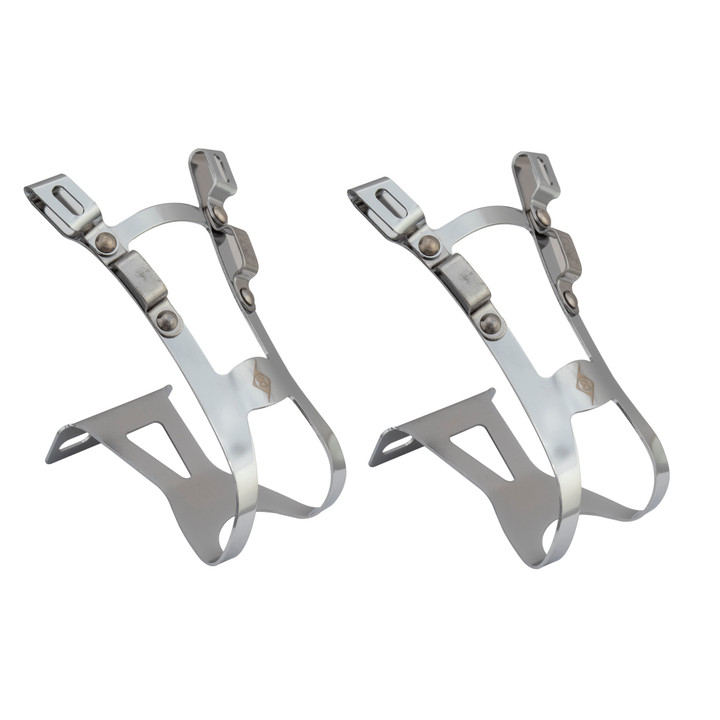 Origin8 Large Chrome Double Toe Clips - Durable Steel, Adjustable 70mm Depth 96415