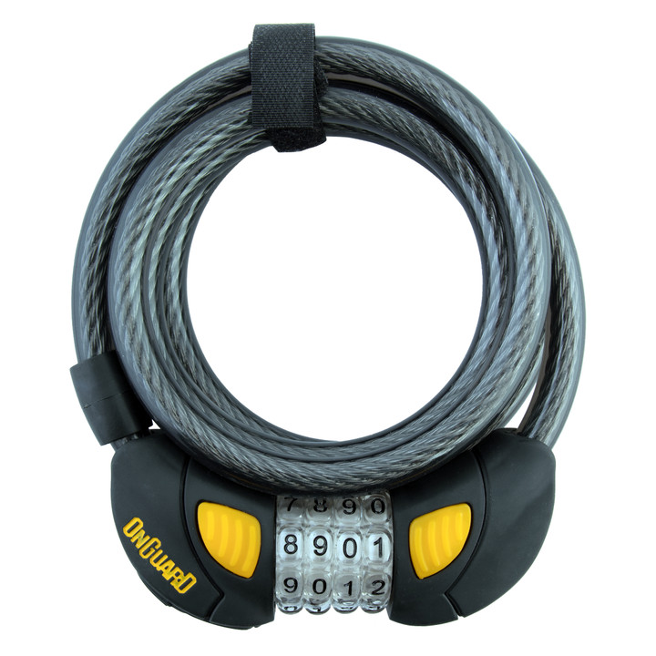 OnGuard Doberman Lighted Combination Cable Lock 6' x 12mm Coiled Cable Gray 8031GLO