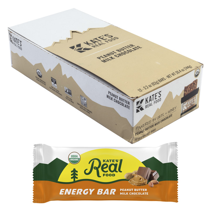 Kates Real Food Organic Energy Bars, Peanut Milk Chocolate, Gluten-Free, 12-Pack 915782